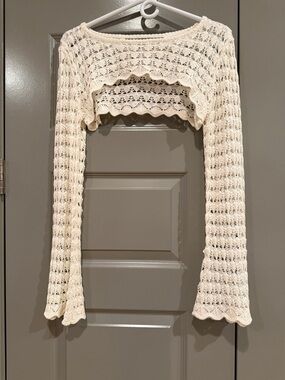 Altar'd State Cream Crochet Cropped Sweater Shrug